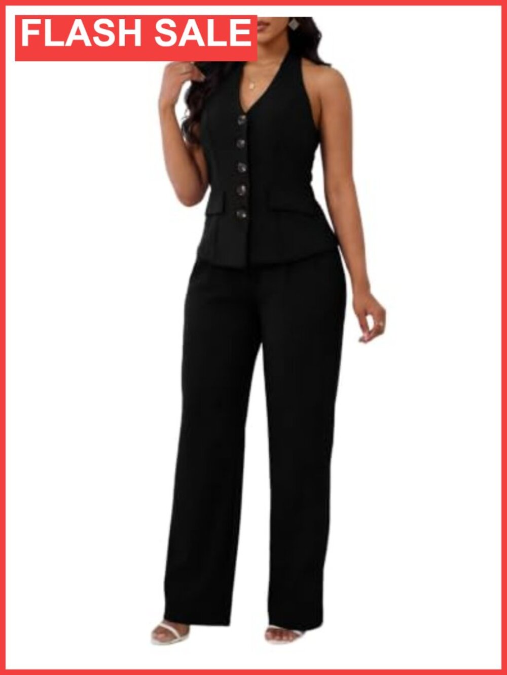 Women's 2 Piece Suit Set Business Casual Halter Vest Pants